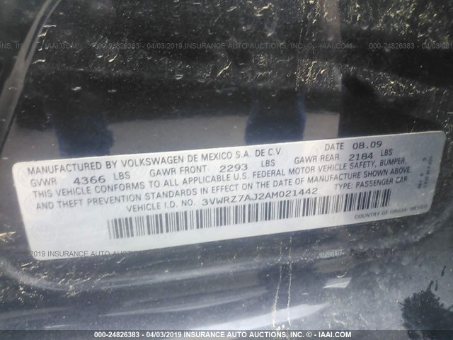 3VWRZ7AJ2AM021442 - 2010 VOLKSWAGEN JETTA SE/SEL BLACK photo 9