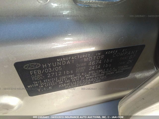 KMHFU45E55A403785 - 2005 HYUNDAI XG 350 GOLD photo 9