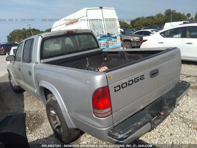 1B7HL38N72S587462 - 2002 DODGE DAKOTA QUAD SPORT/QUAD R/T SILVER photo 3