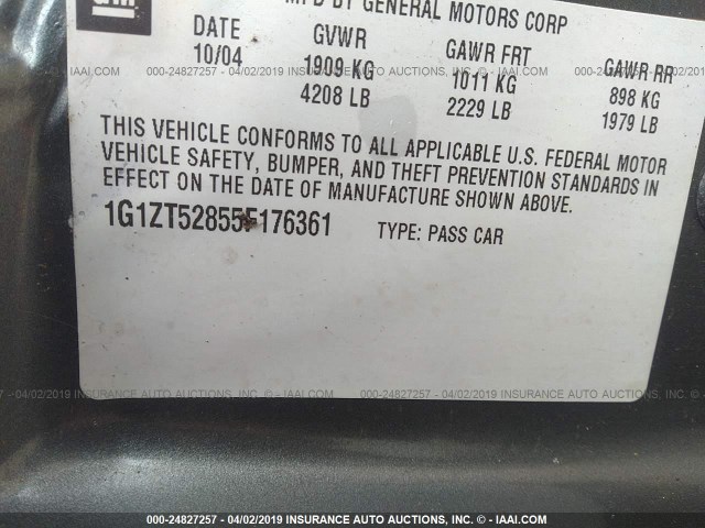 1G1ZT52855F176361 - 2005 CHEVROLET MALIBU LS GRAY photo 9