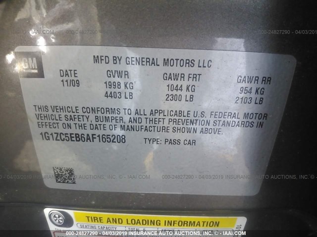 1G1ZC5EB6AF165208 - 2010 CHEVROLET MALIBU 1LT 金色 照片 9