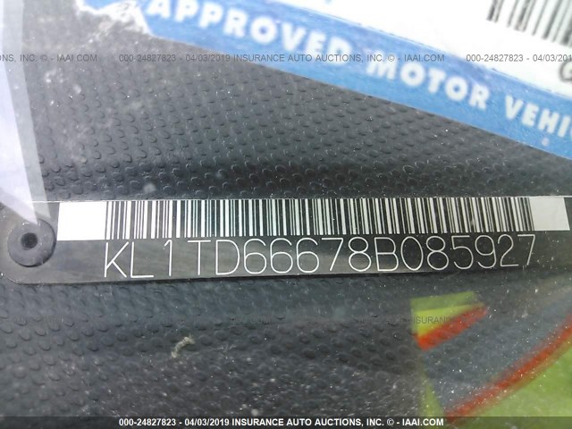 KL1TD66678B085927 - 2008 CHEVROLET AVEO LS GRAY photo 9