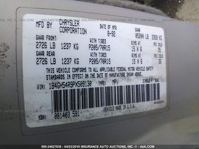 1B4GH54R9PX509130 - 1993 DODGE GRAND CARAVAN LE/ES GRAY photo 9