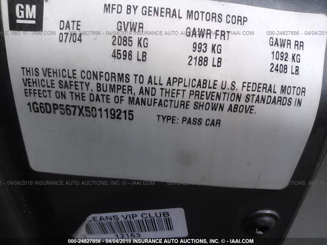 1G6DP567X50119215 - 2005 CADILLAC CTS HI FEATURE V6 GRAY photo 9