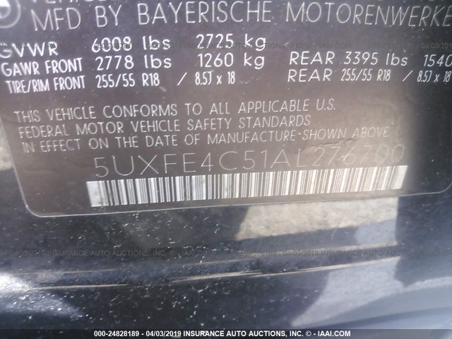 5UXFE4C51AL276700 - 2010 BMW X5 XDRIVE30I BLACK photo 9