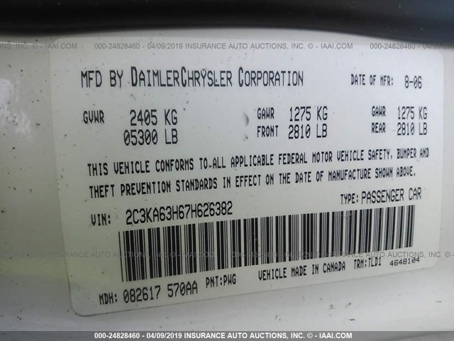 2C3KA63H67H626382 - 2007 CHRYSLER 300C WHITE photo 9