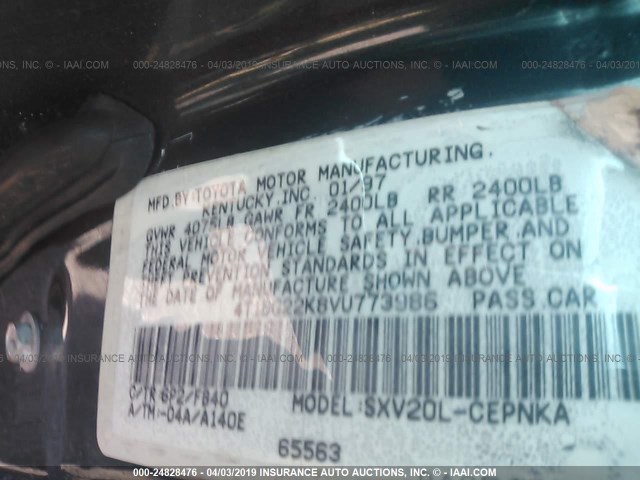 4T1BG22K8VU773986 - 1997 TOYOTA CAMRY CE/LE/XLE შავი ფოტო 9