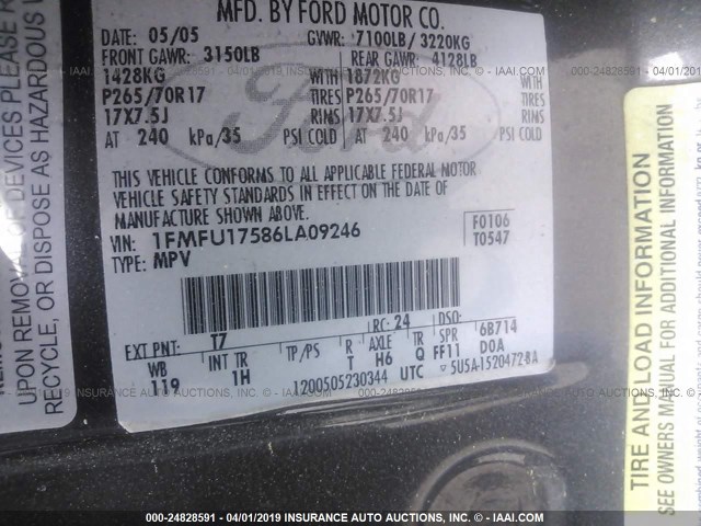 1FMFU17586LA09246 - 2006 FORD EXPEDITION EDDIE BAUER BROWN photo 9