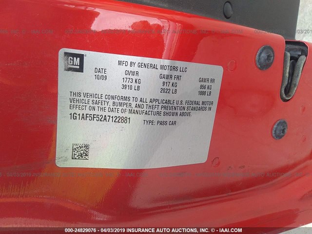 1G1AF5F52A7122881 - 2010 CHEVROLET COBALT 2LT RED photo 9