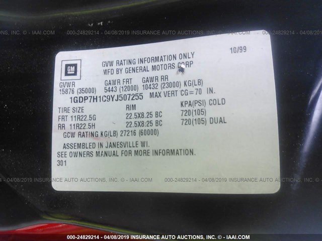 1GDP7H1C9YJ507255 - 2000 GMC C-SERIES C7H042 RED photo 9