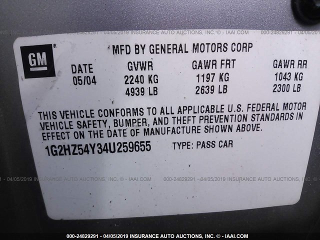 1G2HZ54Y34U259655 - 2004 PONTIAC BONNEVILLE GXP SILVER photo 9