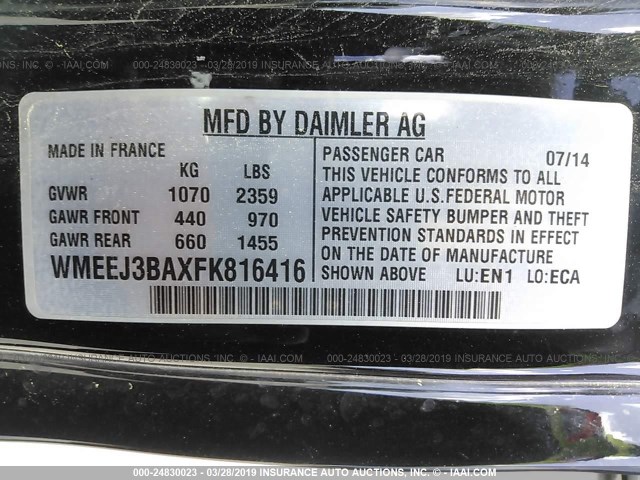 WMEEJ3BAXFK816416 - 2015 SMART FORTWO PURE/PASSION BLACK photo 9