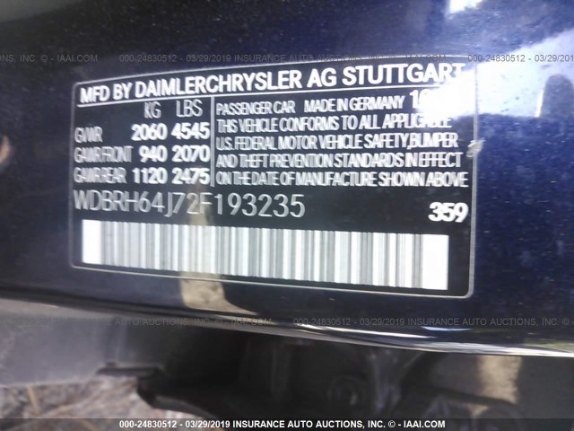 WDBRH64J72F193235 - 2002 MERCEDES-BENZ C 320 BLUE photo 9