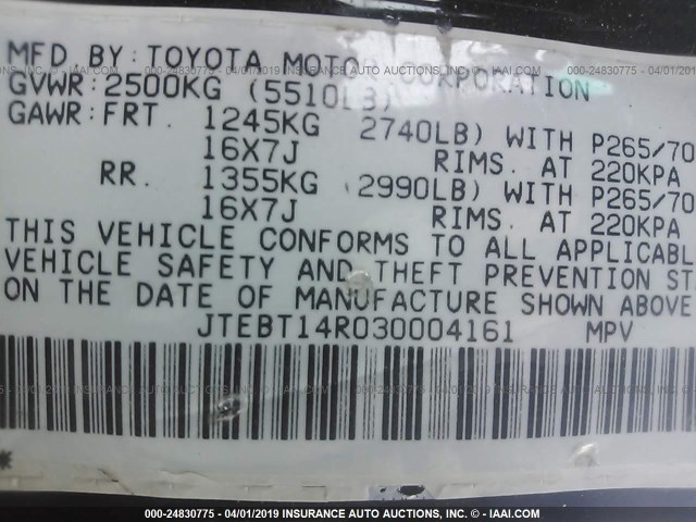 JTEBT14R030004161 - 2003 TOYOTA 4RUNNER SR5/SPORT BLACK photo 9