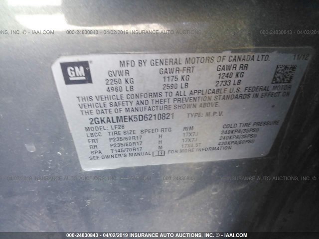 2GKALMEK5D6210821 - 2013 GMC TERRAIN SLE GRAY photo 9