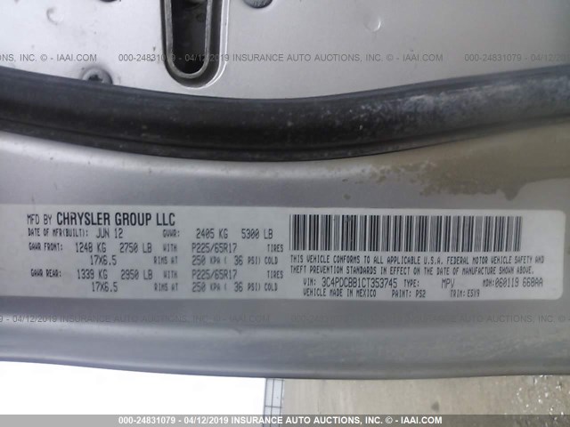 3C4PDCBB1CT353745 - 2012 DODGE JOURNEY SXT SILVER photo 9