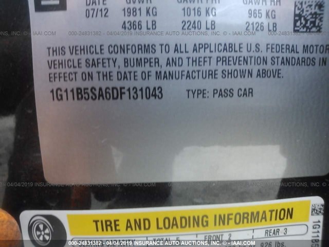 1G11B5SA6DF131043 - 2013 CHEVROLET MALIBU LS BLACK photo 9