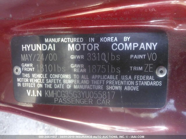 KMHCG35G3YU055817 - 2000 HYUNDAI ACCENT GS ORANGE photo 9