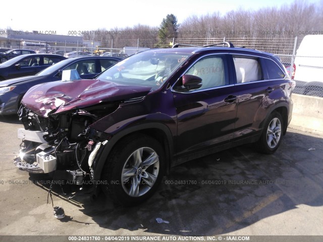 5TDDKRFHXGS252343 - 2016 TOYOTA HIGHLANDER LIMITED/LTD PLATINUM MAROON photo 2