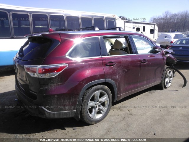 5TDDKRFHXGS252343 - 2016 TOYOTA HIGHLANDER LIMITED/LTD PLATINUM MAROON photo 4