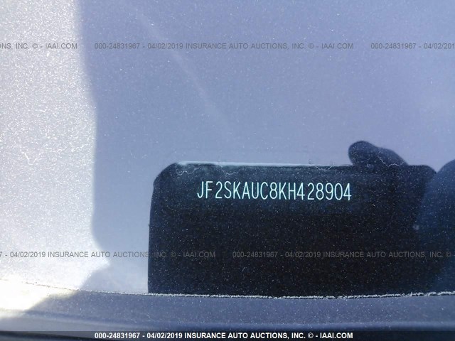 JF2SKAUC8KH428904 - 2019 SUBARU FORESTER LIMITED SILVER photo 9