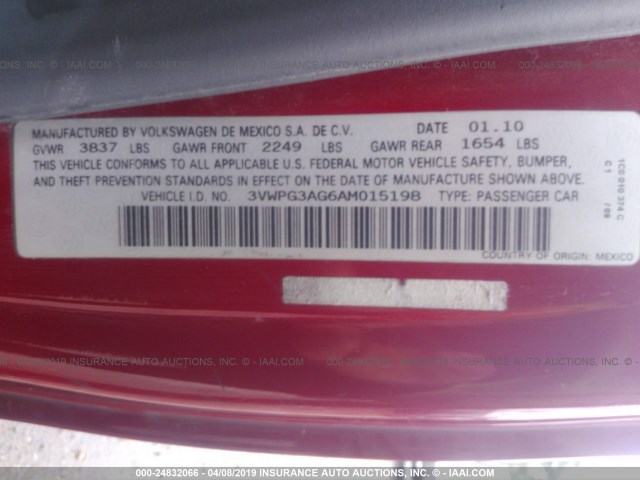 3VWPG3AG6AM015198 - 2010 VOLKSWAGEN NEW BEETLE Rot Foto 9