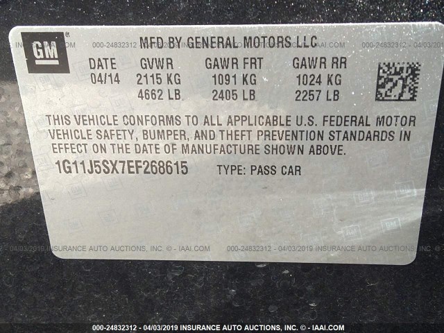 1G11J5SX7EF268615 - 2014 CHEVROLET MALIBU LTZ 黑色 照片 9