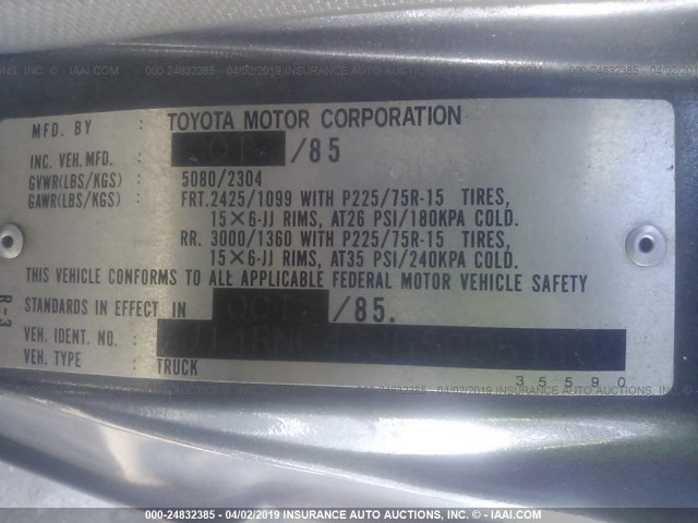 JT4RN64S2G5005110 - 1986 TOYOTA PICKUP RN64 SR5 GRAY photo 9