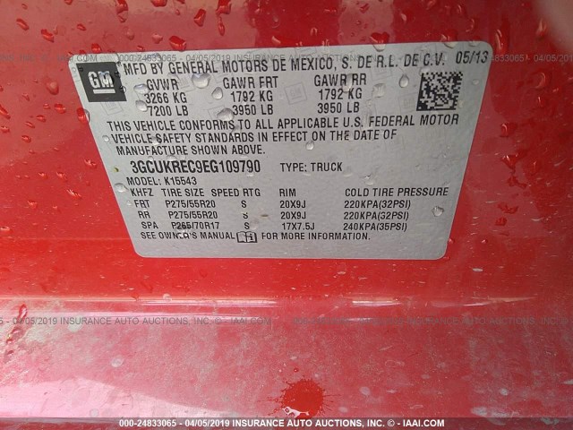 3GCUKREC9EG109790 - 2014 CHEVROLET SILVERADO K1500 LT RED photo 9