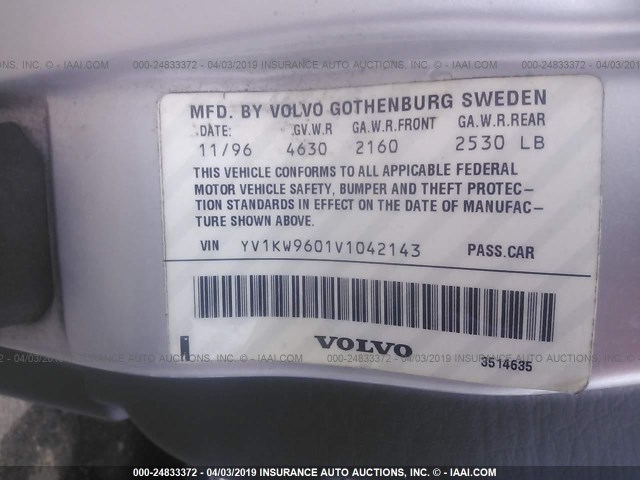 YV1KW9601V1042143 - 1997 VOLVO 960 SILVER photo 9