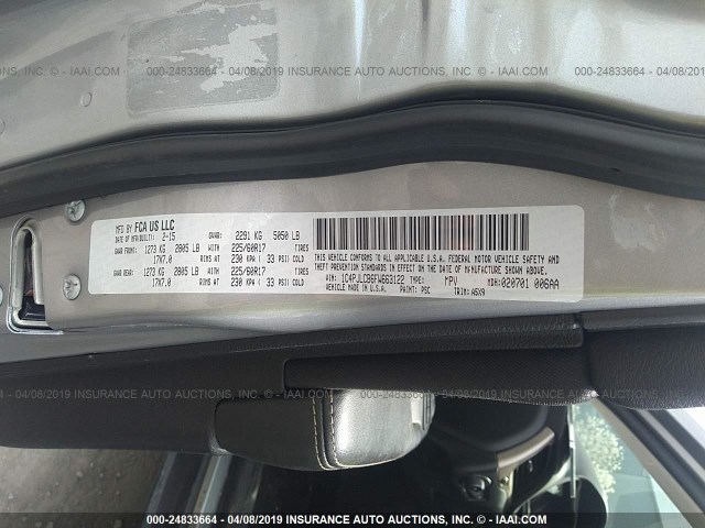 1C4PJLCB6FW663122 - 2015 JEEP CHEROKEE LATITUDE GRAY photo 9