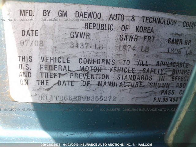 KL1TD66E89B355272 - 2009 CHEVROLET AVEO LS/LT BLUE photo 9