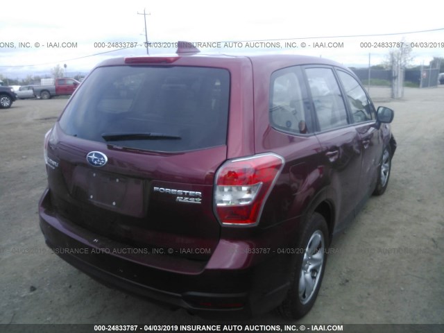 JF2SJAAC8GH556073 - 2016 SUBARU FORESTER 2.5I RED photo 4