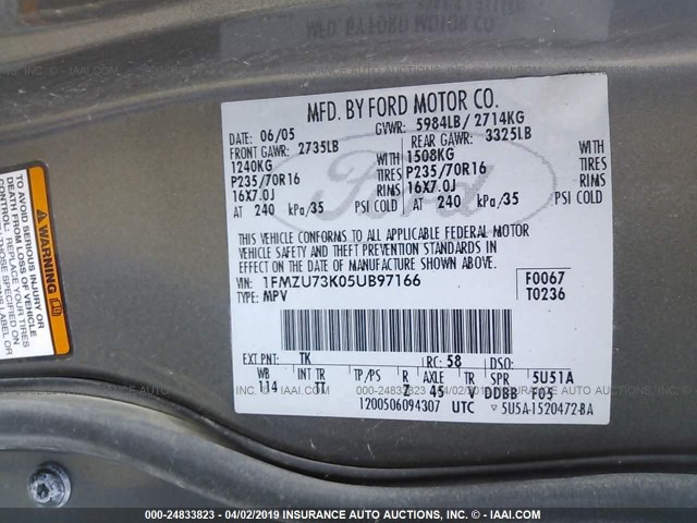 1FMZU73K05UB97166 - 2005 FORD EXPLORER XLT/XLT SPORT/NBX Қоңыр фото 9