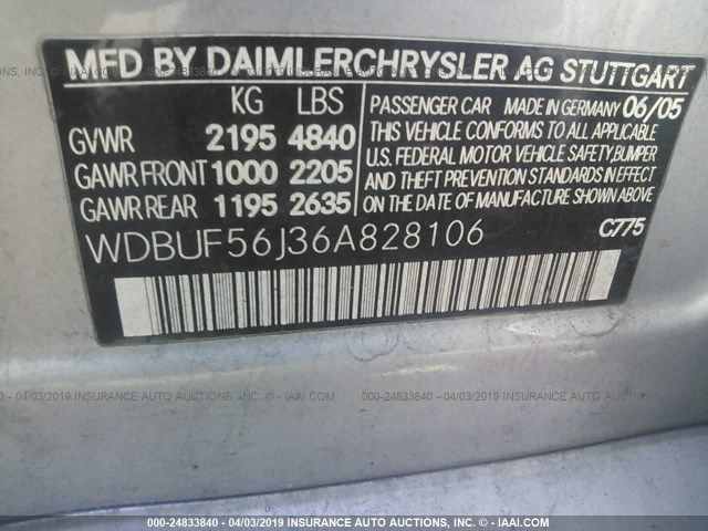 WDBUF56J36A828106 - 2006 MERCEDES-BENZ E 350 SILVER photo 9