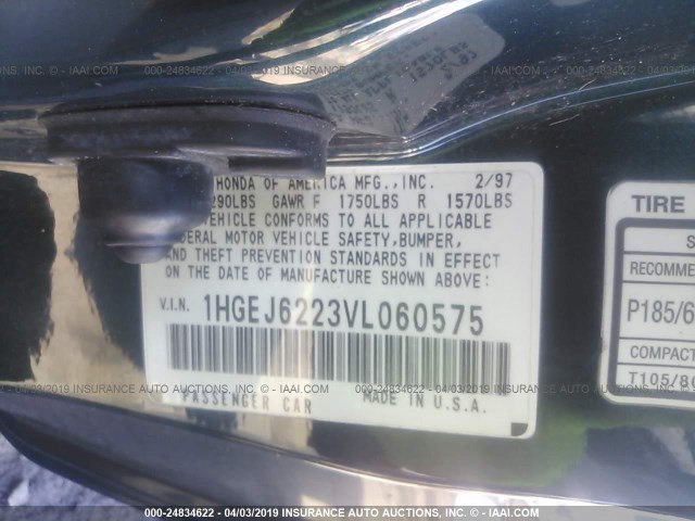 1HGEJ6223VL060575 - 1997 HONDA CIVIC DX GREEN photo 9