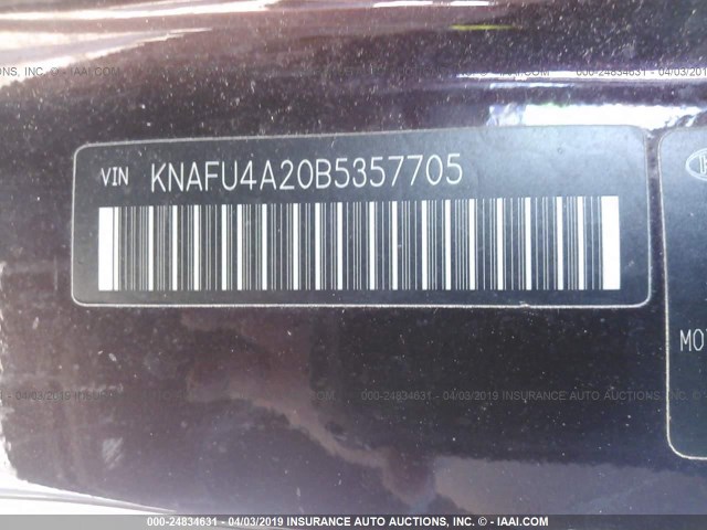 KNAFU4A20B5357705 - 2011 KIA FORTE EX BROWN photo 9