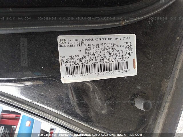 JT6HF10U7X0034514 - 1999 LEXUS RX 300 BLACK photo 9