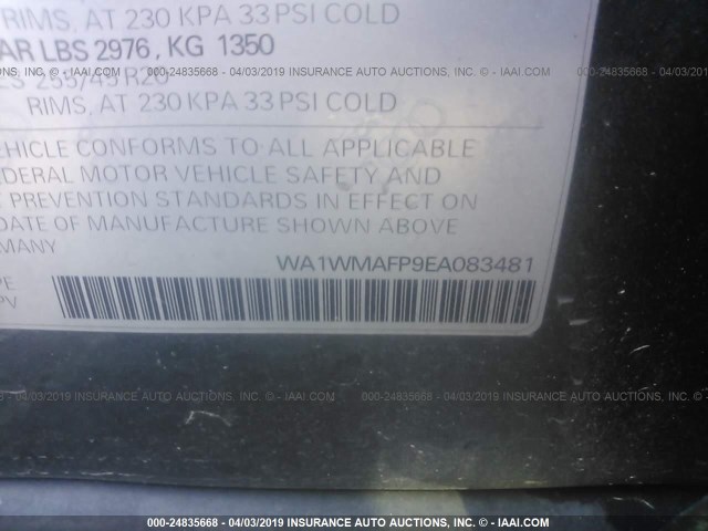 WA1WMAFP9EA083481 - 2014 AUDI Q5 PRESTIGE GRAY photo 9