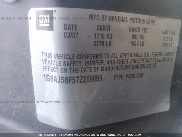 1G8AJ58F57Z209659 - 2007 SATURN ION LEVEL 2 白色 照片 9