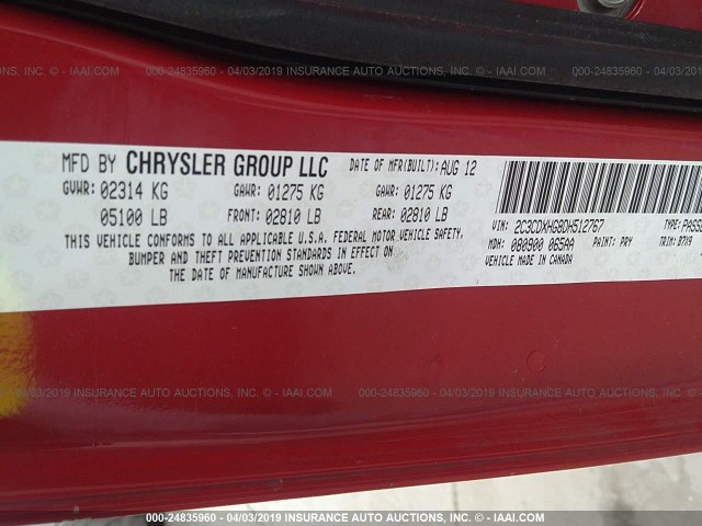 2C3CDXHG8DH512767 - 2013 DODGE CHARGER SXT RED photo 9