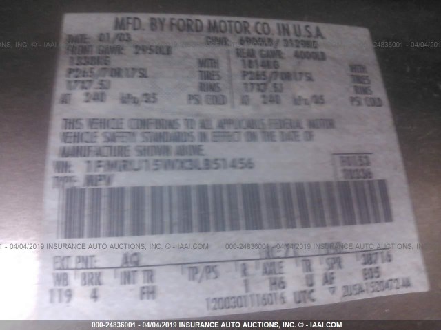 1FMRU15WX3LB51456 - 2003 FORD EXPEDITION XLT GOLD photo 9