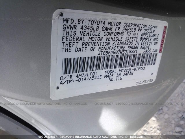 JT8BF28G7W5018381 - 1998 LEXUS ES 300 GOLD photo 9