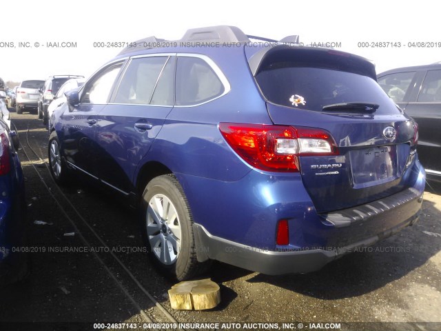 4S4BSADC1G3315570 - 2016 SUBARU OUTBACK 2.5I PREMIUM BLUE photo 3