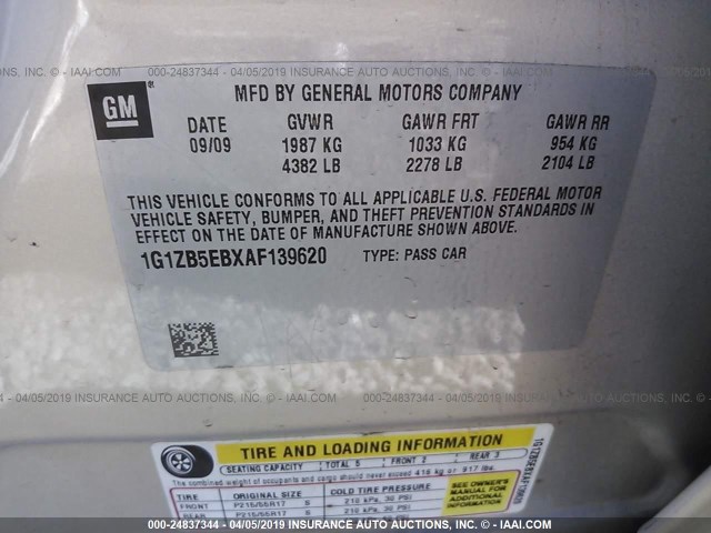 1G1ZB5EBXAF139620 - 2010 CHEVROLET MALIBU LS BEIGE photo 9