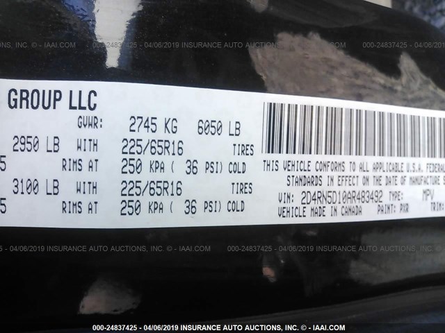 2D4RN5D10AR483492 - 2010 DODGE GRAND CARAVAN SXT BLACK photo 9