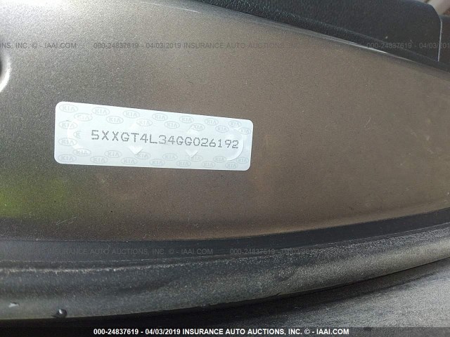 5XXGT4L34GG026192 - 2016 KIA OPTIMA LX 灰色 照片 9