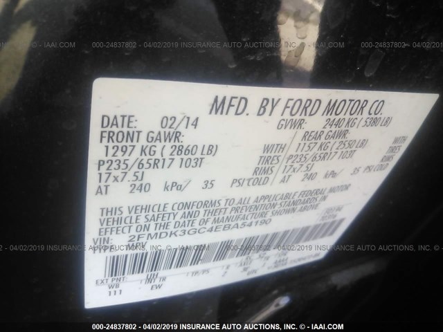 2FMDK3GC4EBA54190 - 2014 FORD EDGE SE BLACK photo 9