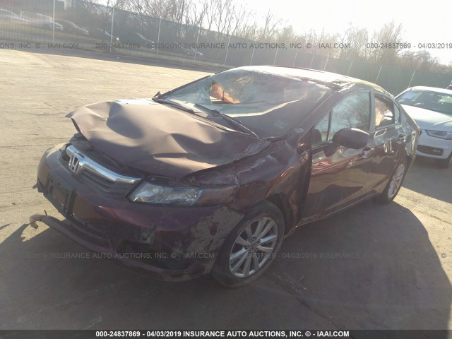 19XFB2F88CE357094 - 2012 HONDA CIVIC EX MAROON photo 2