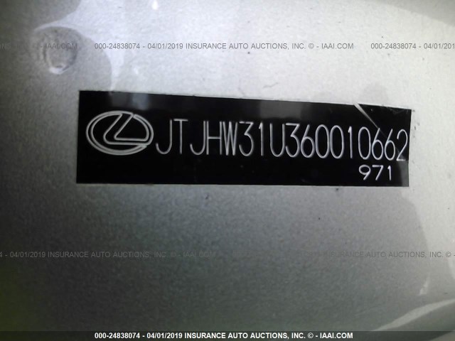 JTJHW31U360010662 - 2006 LEXUS RX 400 SILVER photo 9